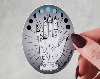 PALMISTRY STICKER, Waarzegster Sticker, Paranormale Vinyl Sticker, Waterdichte Sticker, Laptop Decal, Auto Decal, Vaatwasser Veilig, Halloween