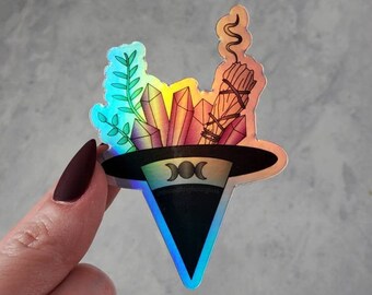 WITCH HOLOGRAPHIC STICKER, Witchy Sticker, Vinyl Sticker, Crystal Sticker, Waterproof Sticker, Laptop Decal, Car, Decal Dishwasher