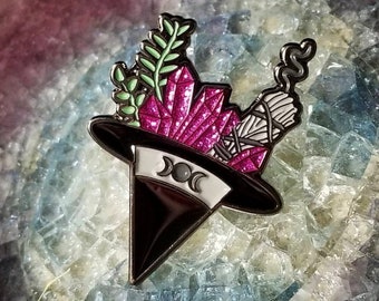 WITCH ENAMEL PIN, Crystal Pin, Horror Pin, Witchy Pin, Halloween Pin, Moon Pin, Witch Hat Pin, Witch Jewelry, Goth Pin, Witch Pin Enamel Pin