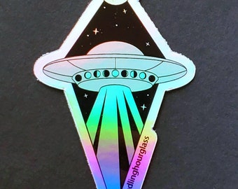 UFO HOLOGRAPHIC STICKER, Ufo Sticker, Vinyl Sticker, Horror Sticker, Waterproof Sticker, Laptop Decal, Car Decal, Dishwasher Safe, Alien