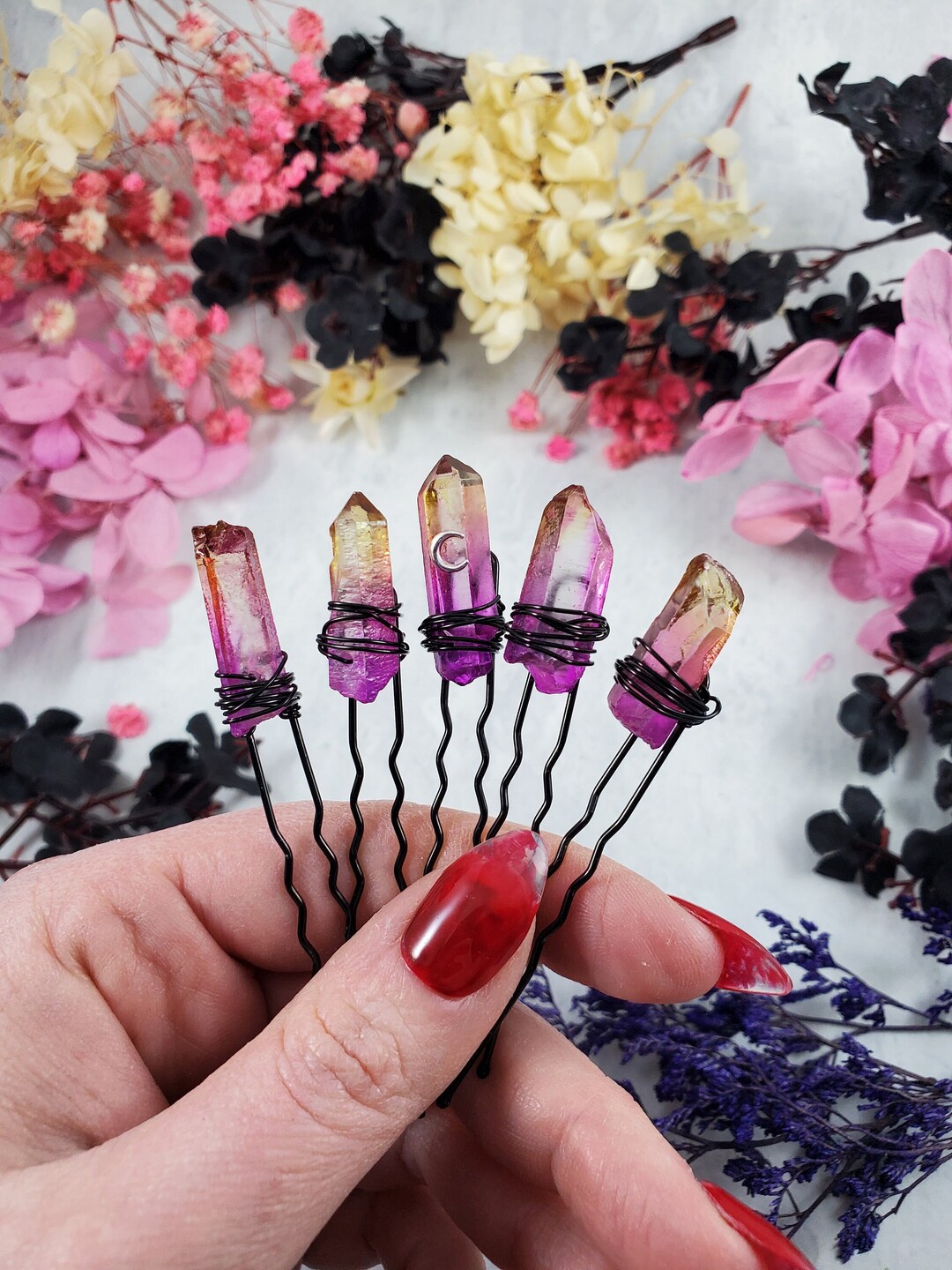 CRYSTAL HAIR PINS, Quartz Hair Pins Set, Crystal Hair, Gemstone Hair Accessory, Wedding Hair Pin