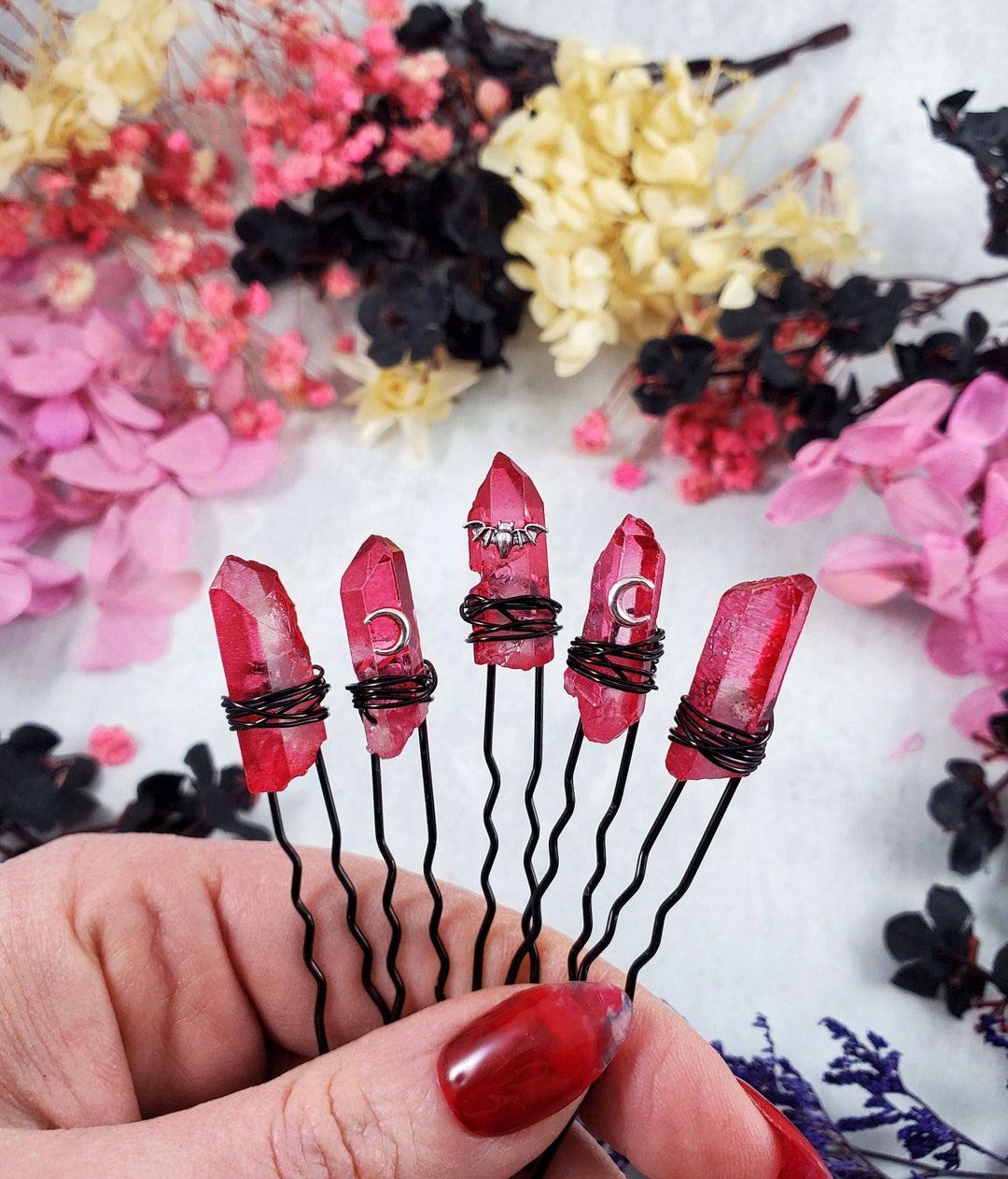 CRYSTAL HAIR PINS Quartz Hair Pins Set Crystal Hair Etsy