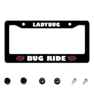 Ladybug Metal License Plate Frame, Cute Bug Car Accessory, Red Black Aesthetic Car Decor, Nature Inspired Plate Holder, Gift for Her