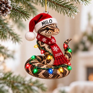 Personalized Ball Python Christmas Acrylic Ornament with Custom Name, Santa Hat and 2026 Gift
