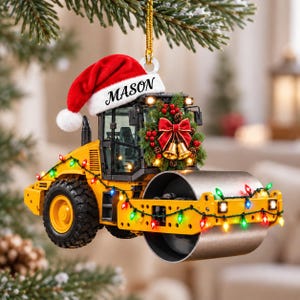Gepersonaliseerd acryl ornament voor een wals, kerstcadeau met eigen naam voor machinisten van zwaar materieel.