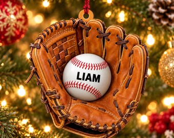 Guante de béisbol personalizado de acrílico, guante y pelota de cuero marrón, nombre personalizado