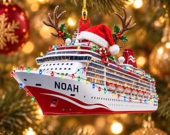 Adorno acrílico personalizado con forma de crucero, regalo navideño de viaje con nombre personalizado