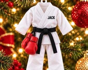 Adorno acrílico personalizado para uniforme de kárate, cinturón negro, guantes de boxeo rojos, nombre personalizado.