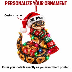 Personalized Ball Python Acrylic Ornament with Custom Name, Santa Hat, Scarf, Gift and Lights image 3