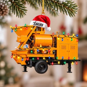 Gepersonaliseerd acryl ornament voor bouwmachines, kerstcadeau met eigen naam voor machinisten van zware machines.