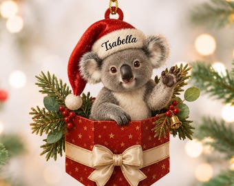 Personlig Koala julgransprydnad i akryl med anpassat namn