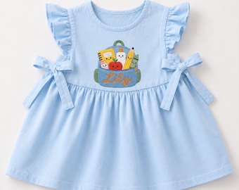 Back to School Backpack Baby Dress, Personalized Toddler Outfit, Cute Embroidered School Dress, Short Romper, Bubble Romper Gift