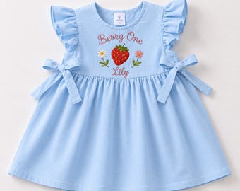 Berry First Birthday Embroidered Baby Dress, Strawberry Baby Girl Outfit, Custom Toddler Dress, Short Romper, Bubble Romper, Birthday Gift