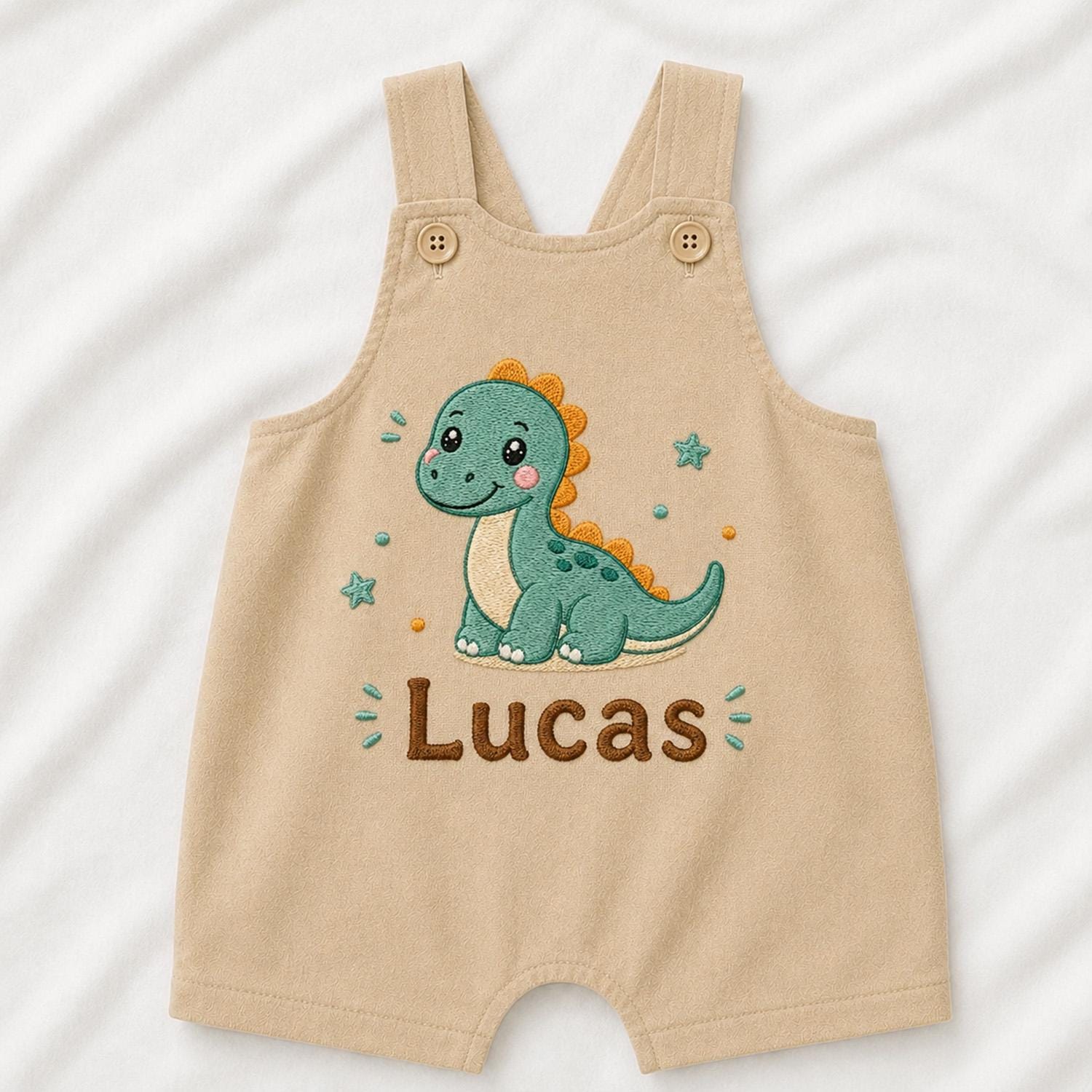 Personalized Dinosaur Baby Outfit, Custom Embroidered Name Romper, Cute Dino Short Romper or Bubble Romper, First Birthday Gift