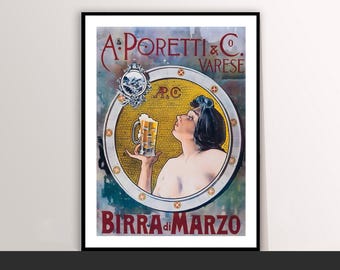Birra di Marzo Art Deco Canvas Poster: Vintage Food & Drink Print