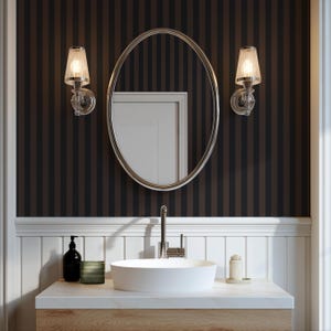 Striped peel and stick wallpaper | Modern classic stripe in black & brown | Geometric non-pasted or pre-pasted wallpaper | Powder room walls