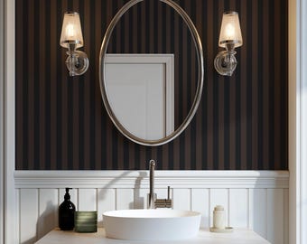 Striped peel and stick wallpaper | Modern classic stripe in black & brown | Geometric non-pasted or pre-pasted wallpaper | Powder room walls
