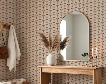 Abstract floral stripe in terracotta on almond | Vertical stripe | Retro botanical peel and stick wallpaper | Boho cottagecore non-pasted