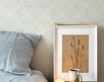 Rustic fan wallpaper with organic lines and subtle texture in sage green | Abstract cottagecore | Peel Stick | Traditional | Prepasted