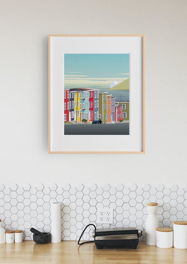 Jellybean Row Terre-Neuve, Canada Maisons en rangée colorées Impression daffiche dart numérique Côte Est image 3