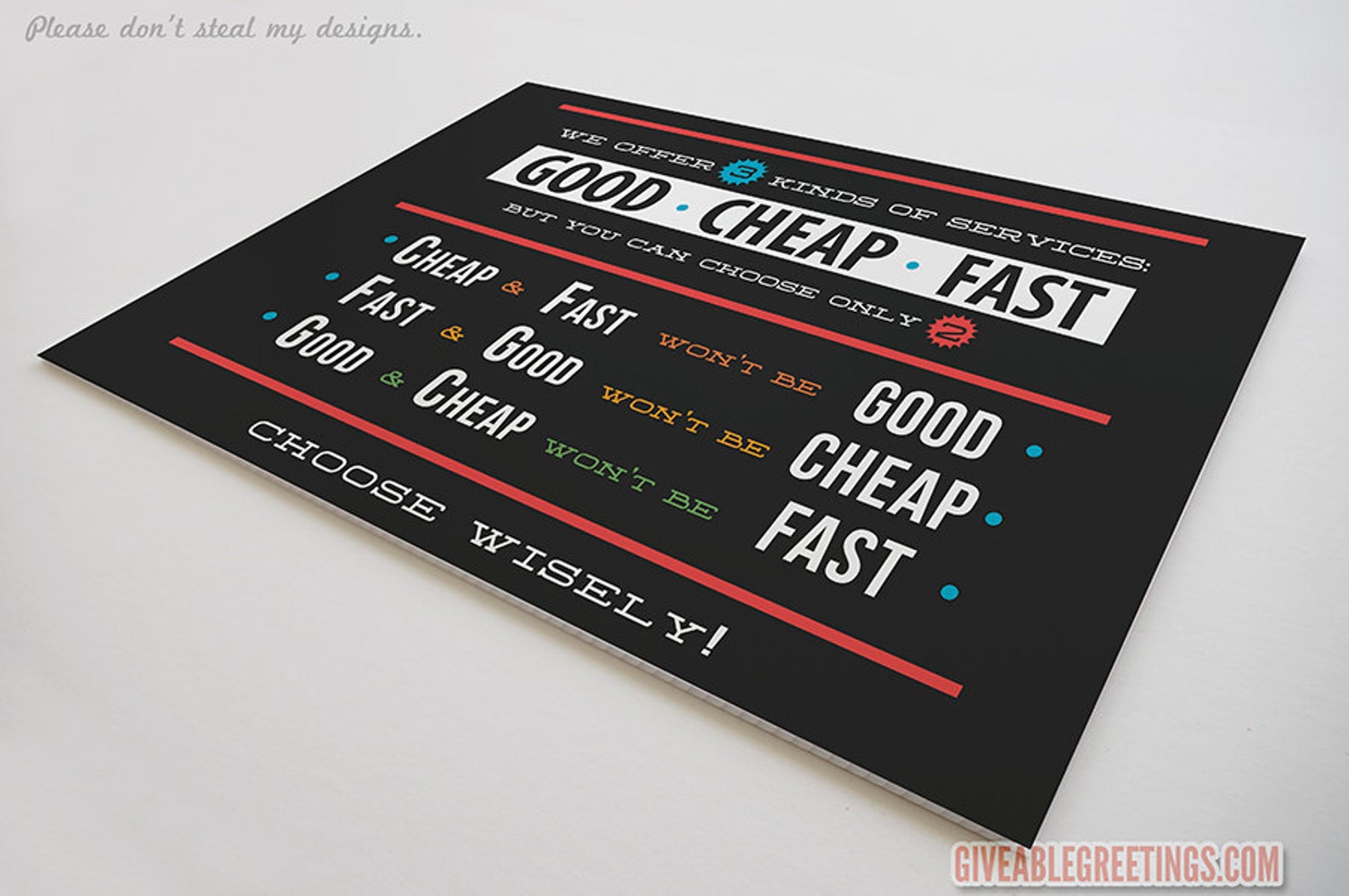 Good Cheap Fast Customer Service Sign Funny Retail Store or Etsy