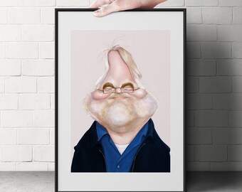 Philip Seymour Hoffman Caricature - Hand drawn and painted print - 8.5x11