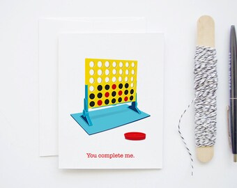 Retro Connect Four 4 Game - 1980s Blank Greeting Love Card