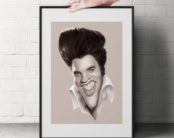 Elvis Presley Caricature - Hand drawn and painted print - 8.5x11