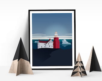 Lighthouse and Icebergs - East Coast Digital Art Poster Print - East Coast