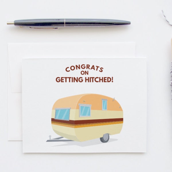 Congrats on Getting Hitched - Wedding Congratulations for the Camper or Hippie - Blank Greeting Card