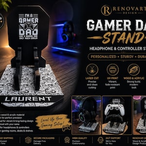 Supporto per cuffie e controller personalizzato per papà gamer, in MDF tagliato al laser, decorazione per videogiochi