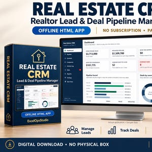 Real Estate CRM | Realtor Lead Tracker, Deal Pipeline & Commission Manager | Offline HTML App