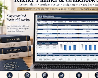 Teacher Planner and Gradebook – Calculate Grades Automatically | Excel & Google Sheets