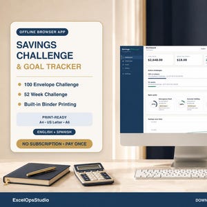 Savings Challenge & Goal Tracker | 100 Envelope and 52 Week Planner | Offline Browser App