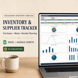 Restaurant Inventory Template Excel & Google Sheets | Food Stock, Par Level and Supplier Tracker