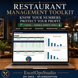 Restaurant Management Templates Bundle | Excel & Google Sheets | Food Cost, Inventory, Sales, Reservations, Staff Schedule