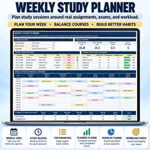Assignment Tracker Excel Spreadsheet | Student Planner for Assignments, Exams, Grades, GPA & Study Schedule bild 5