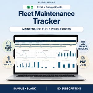 Fleet Maintenance Spreadsheet | Mileage Tracker, Fuel and Vehicle Expenses | Excel & Google Sheets