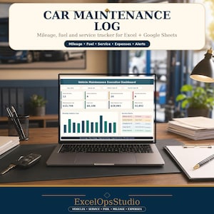 Car Maintenance Log Excel & Google Sheets | Mileage Tracker, Fuel and Expense Tracker, Fleet Inspection Template