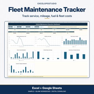 Fleet Maintenance Spreadsheet | Mileage Tracker, Fuel and Vehicle Expenses | Excel & Google Sheets