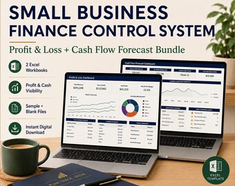 Small Business Finance Bundle Excel Templates, Profit Loss Dashboard, Cash Flow Forecast, Finance Control System