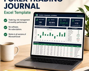 Forex Trading Journal Excel Template | Risk Management Dashboard, Trade Tracker and Monthly Performance Log