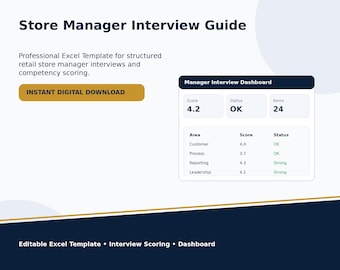 Retail Manager Hiring Scorecard Excel Template | Store Manager Interview Guide, Competency Evaluation Form