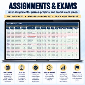 Assignment Tracker Excel Spreadsheet | Student Planner for Assignments, Exams, Grades, GPA & Study Schedule bild 2