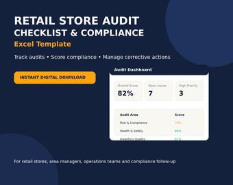 Retail Store Compliance Checklist Excel Template | Store Inspection, Audit Tracker, Corrective Action Plan