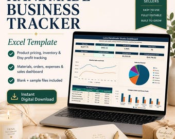 Handmade Business Tracker, Product Pricing Calculator, Etsy Profit Tracker, Craft Inventory Excel Template