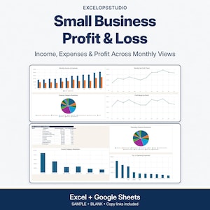 Small Business Profit and Loss Spreadsheet, Bookkeeping Template for Excel & Google Sheets