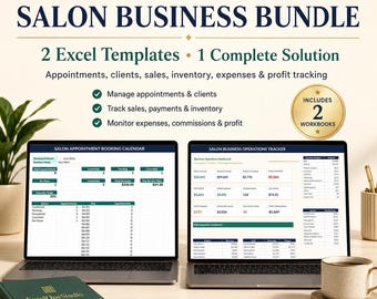 Salon Business Bundle Excel Templates | Appointment Calendar, Sales, Inventory, Expenses & Profit Dashboard