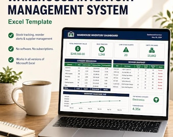 Inventory Management Excel Template | Warehouse Stock Tracker, Reorder Alerts, Supplier Dashboard, Small Business Spreadsheet