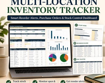 Multi Location Inventory Tracker Excel, Reorder Planner, Purchase Order, Stock Dashboard, Etsy Shopify Amazon Seller
